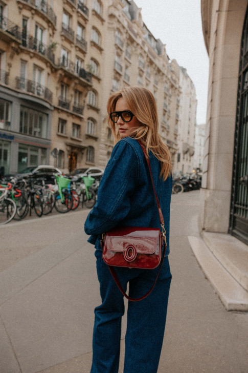 Le Bruxelles Burgundy patent leather bag