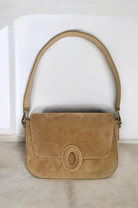 Le Bruxelles Beige Suede Leather Bag